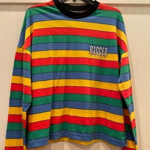 Ragged Jeans colorful color-block stripe long sleeve shirt